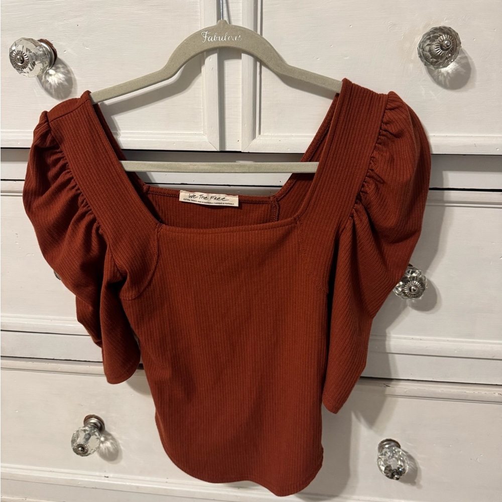 We The Free burnt orange Puff Sleeve crop top